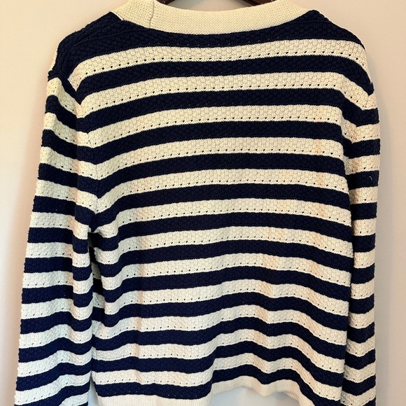 H&M Pointelle-Knit Cardigan — Dark Blue/Striped | Size Medium | Like New - Picture 3 of 5